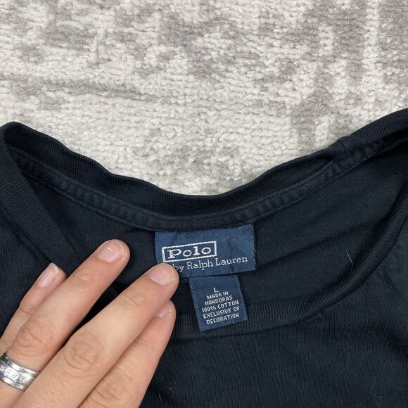 Polo Ralph Lauren Pocket Tee T Shirt Single Stitch Black Red Pony Size Large - Picture 5 of 5